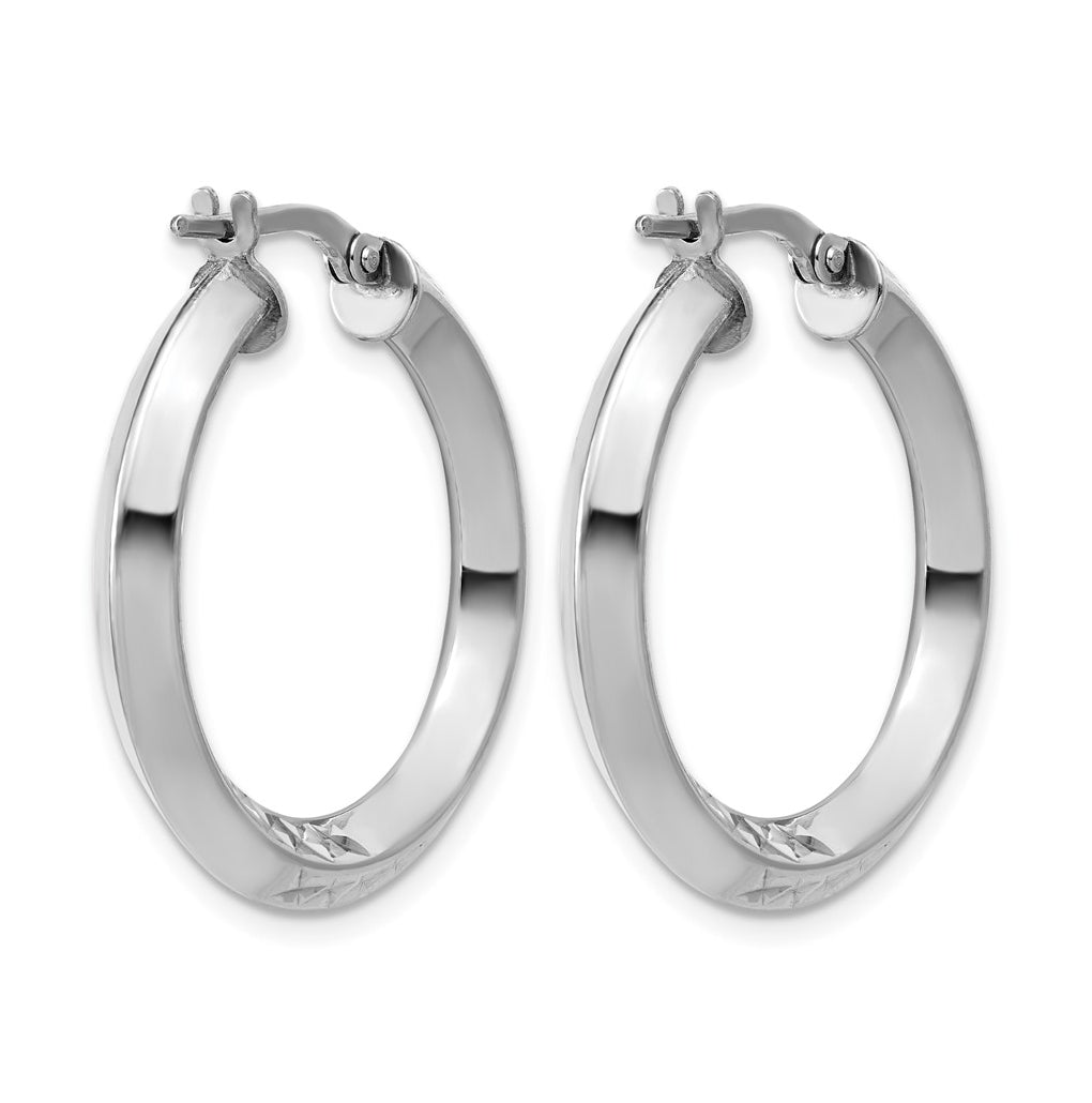 Sterling Silver RH-plated Polished and Diamond-cut Hoop Earrings