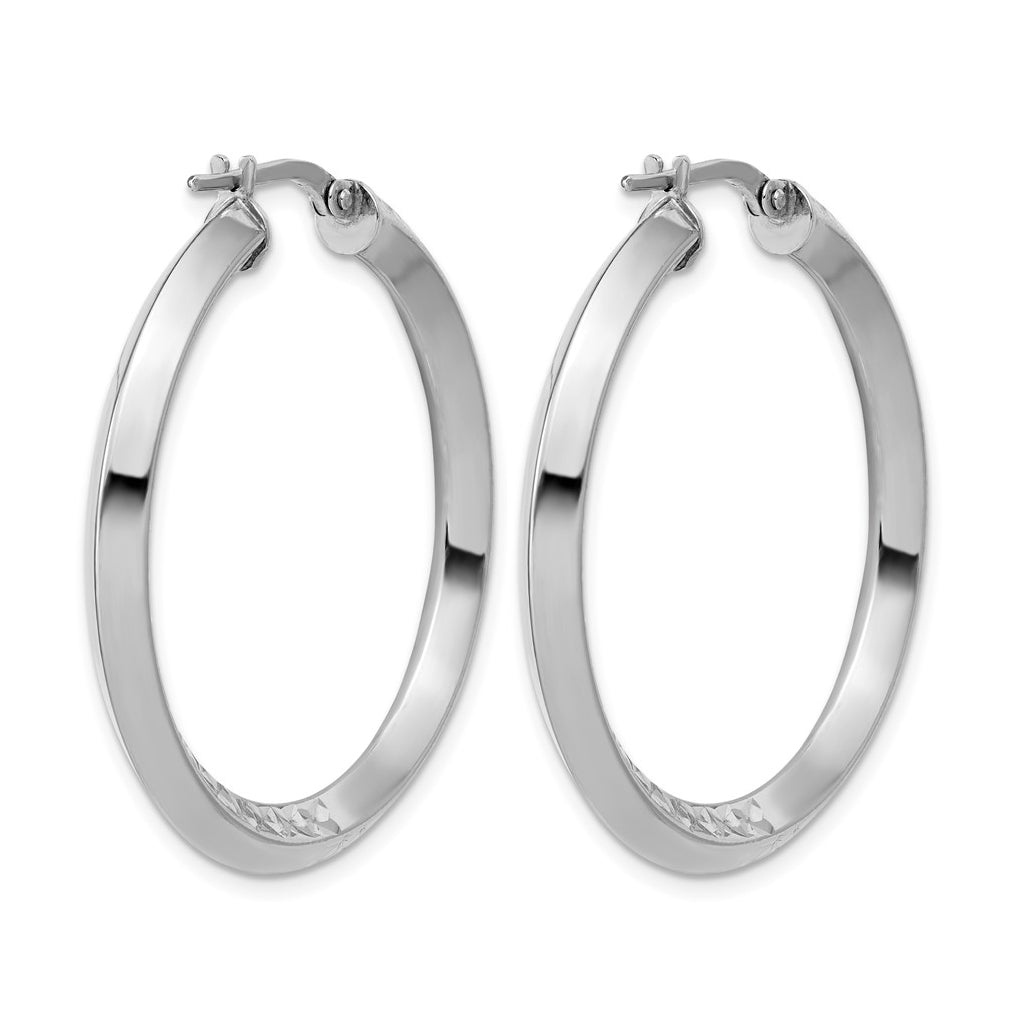 Sterling Silver RH-plated Polished and Diamond-cut Hoop Earrings