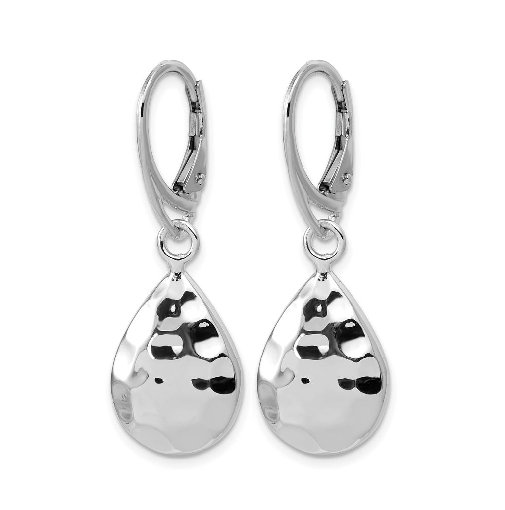 Sterling Silver RH-plated Polished Hammered Leverback Earrings