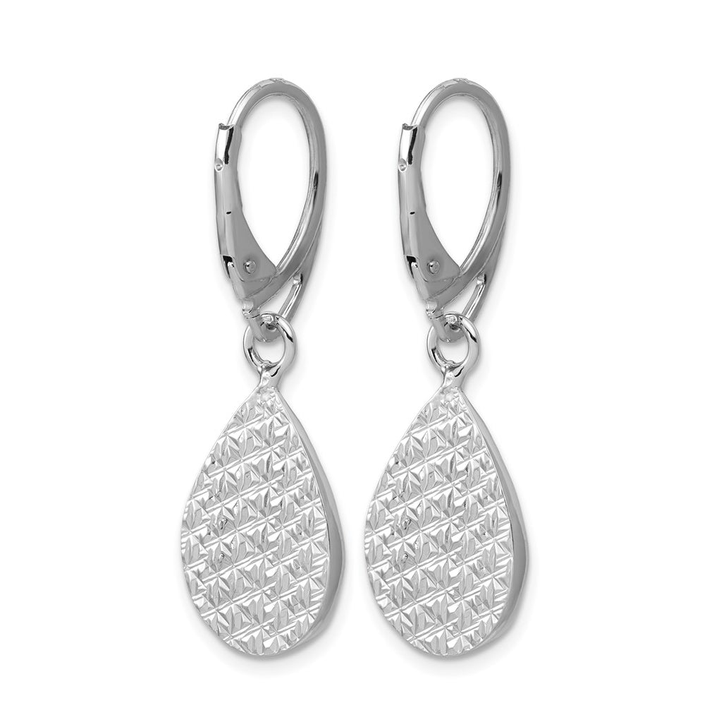 Sterling Silver RH-plated Polished Hammered Leverback Earrings