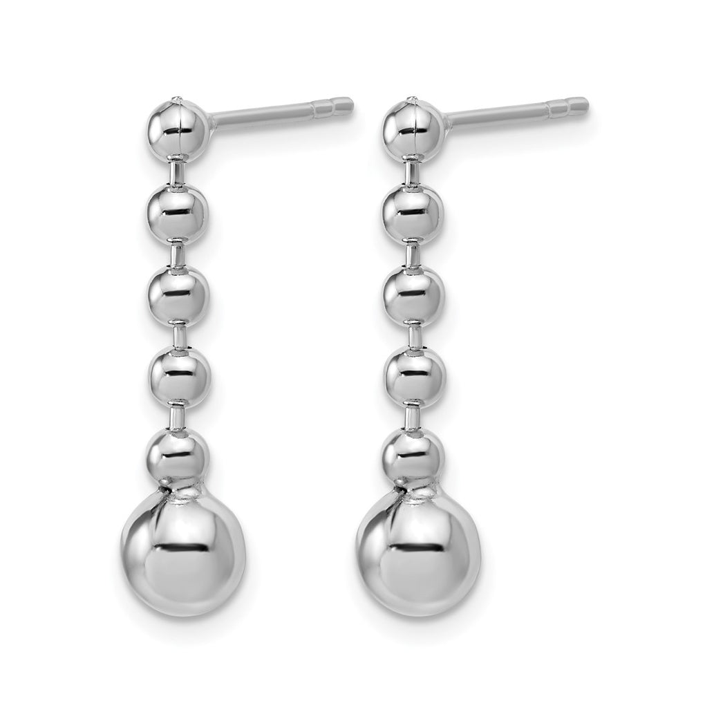 Sterling Silver RH-Plated Polished Beaded Post Dangle Earrings