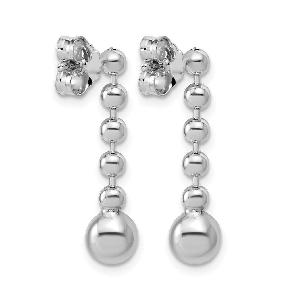 Sterling Silver RH-Plated Polished Beaded Post Dangle Earrings