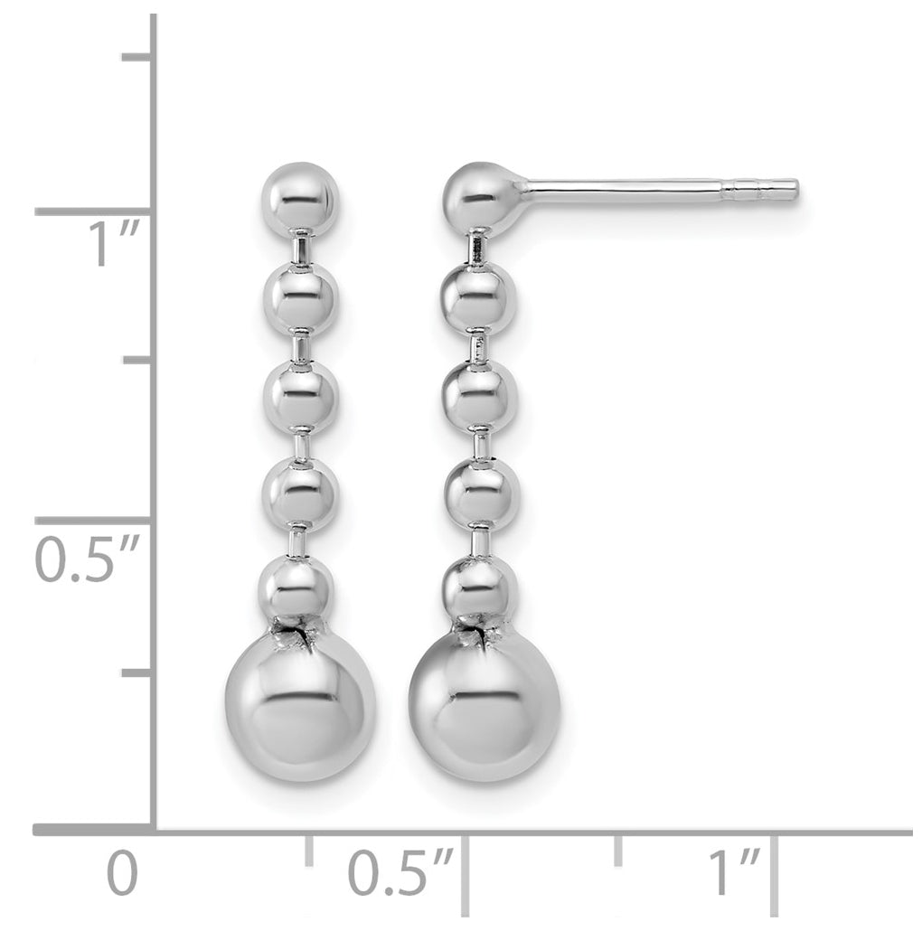 Sterling Silver RH-Plated Polished Beaded Post Dangle Earrings
