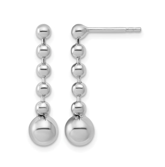 Sterling Silver RH-Plated Polished Beaded Post Dangle Earrings