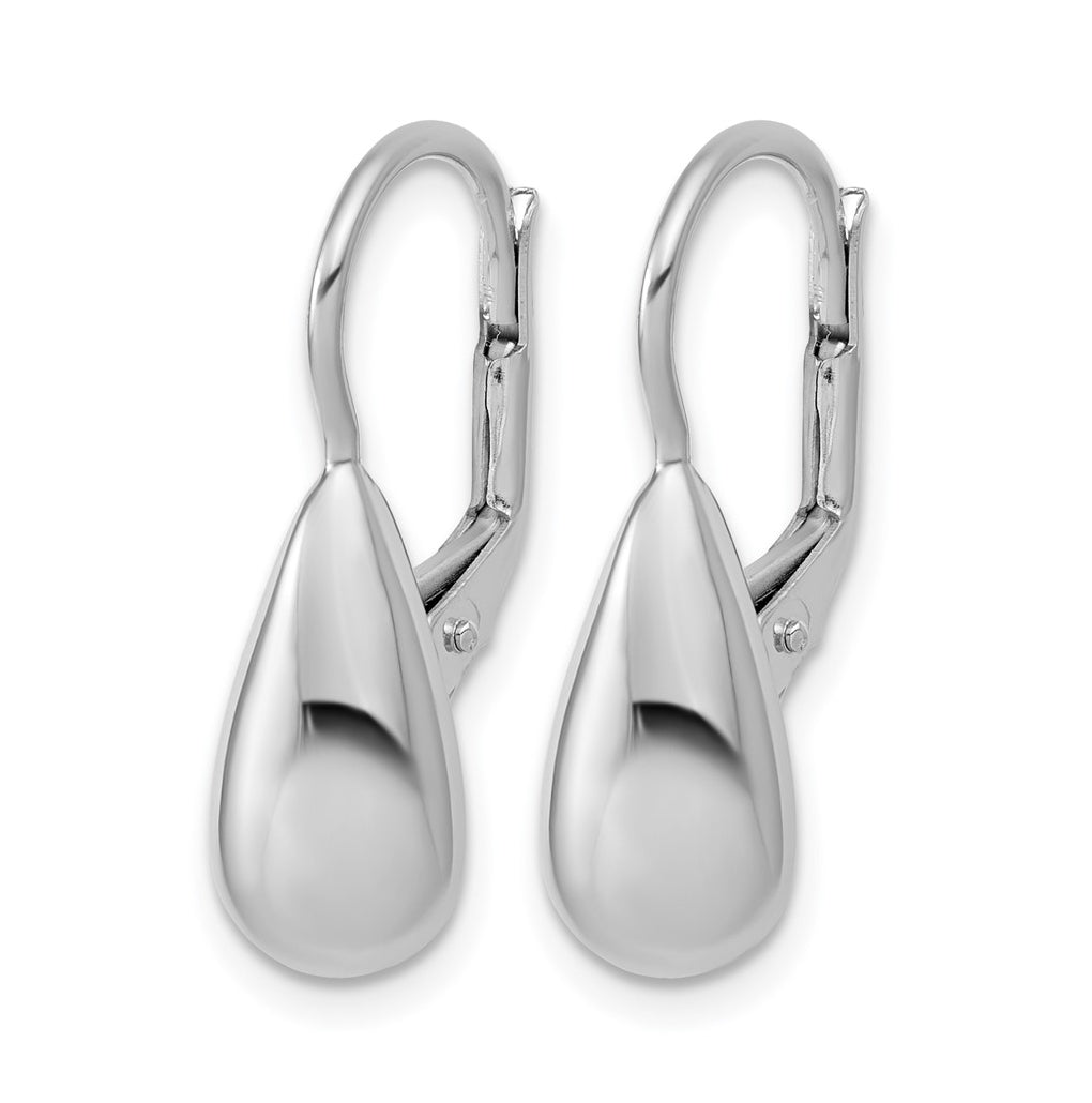 Sterling Silver RH-plated Polished Teardrop Leverback Earrings