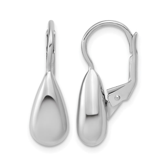 Sterling Silver RH-plated Polished Teardrop Leverback Earrings