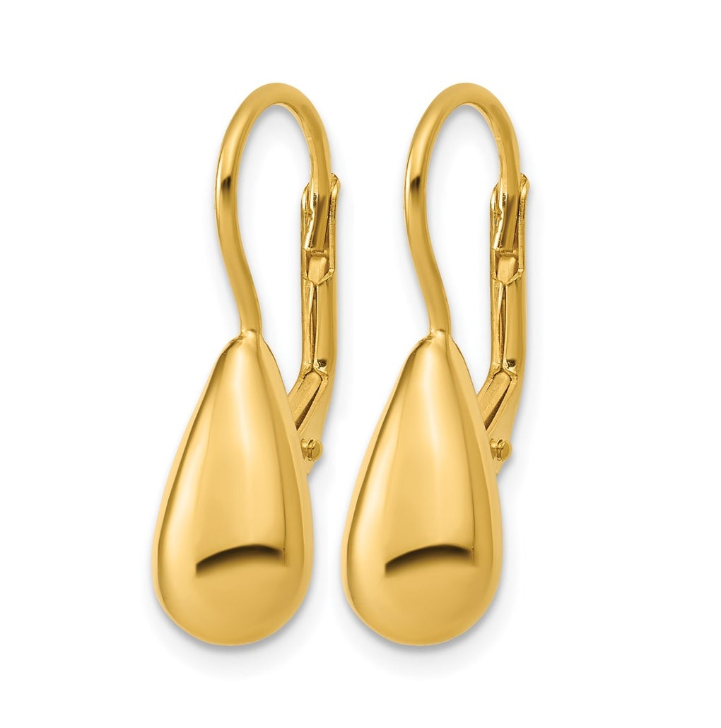 Sterling Silver Gold-tone Polished Teardrop Leverback Earrings