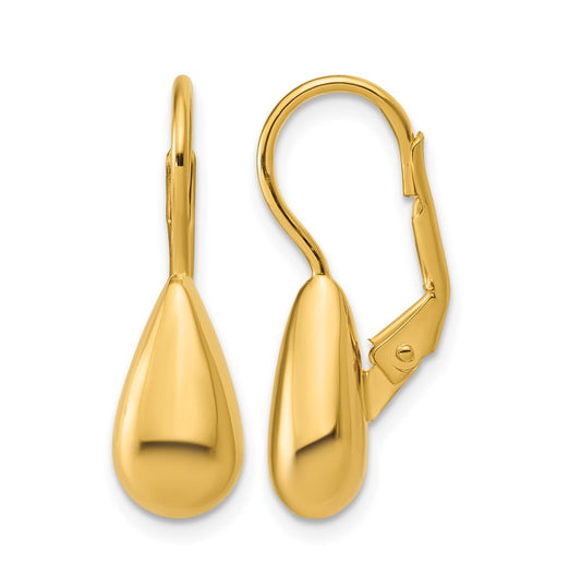 Sterling Silver Gold-tone Polished Teardrop Leverback Earrings