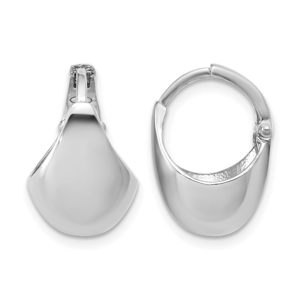 Sterling Silver RH-Plated Polished Hinged Huggie Hoop Earrings