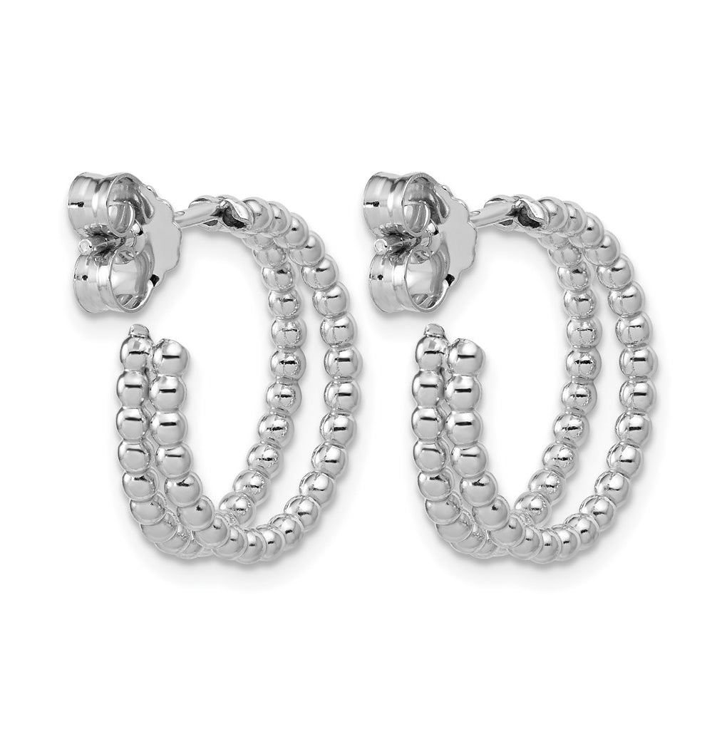 Sterling Silver RH-plated Polished Beaded J-Hoop Earrings
