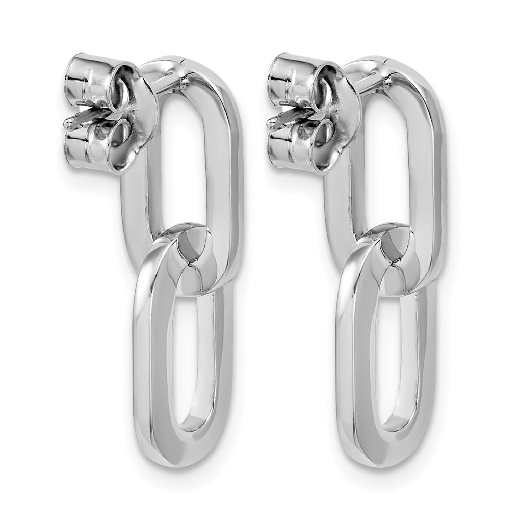 Sterling Silver RH-plated Polished Link Dangle Post Earrings