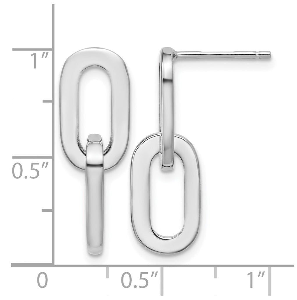 Sterling Silver RH-plated Polished Link Dangle Post Earrings