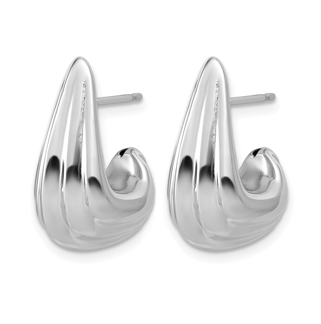 Sterling Silver RH-plated Polished Grooved Post J-Hoop Earrings