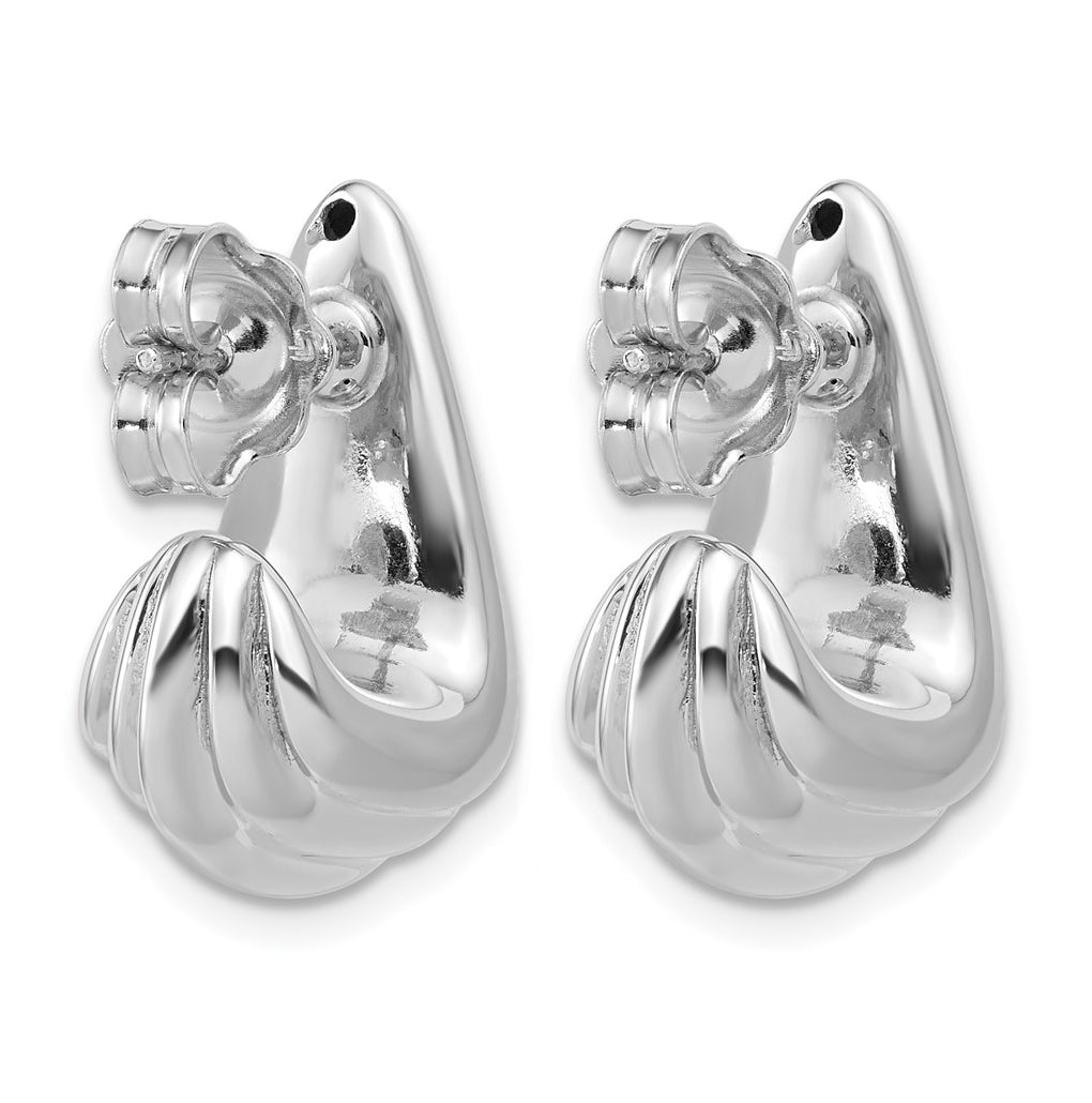 Sterling Silver RH-plated Polished Grooved Post J-Hoop Earrings