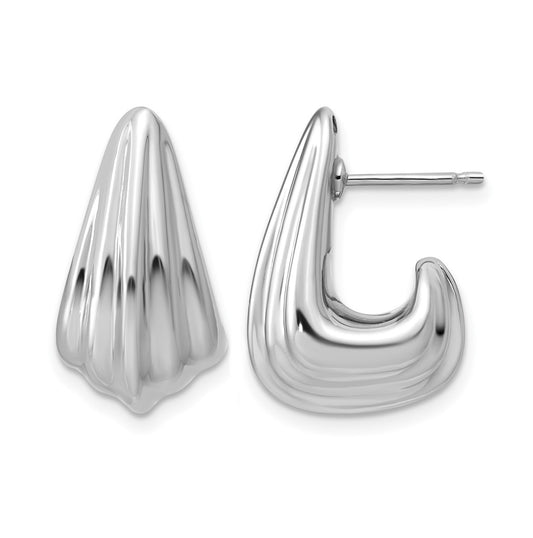 Sterling Silver RH-plated Polished Grooved Post J-Hoop Earrings