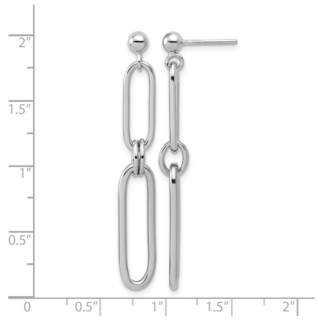 Sterling Silver RH-plt Polish Paperclip Link Dangle Post Earrings