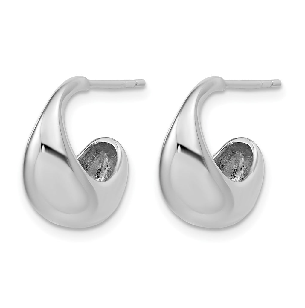 Sterling Silver RH-Plated Polished J-Hoop Earrings