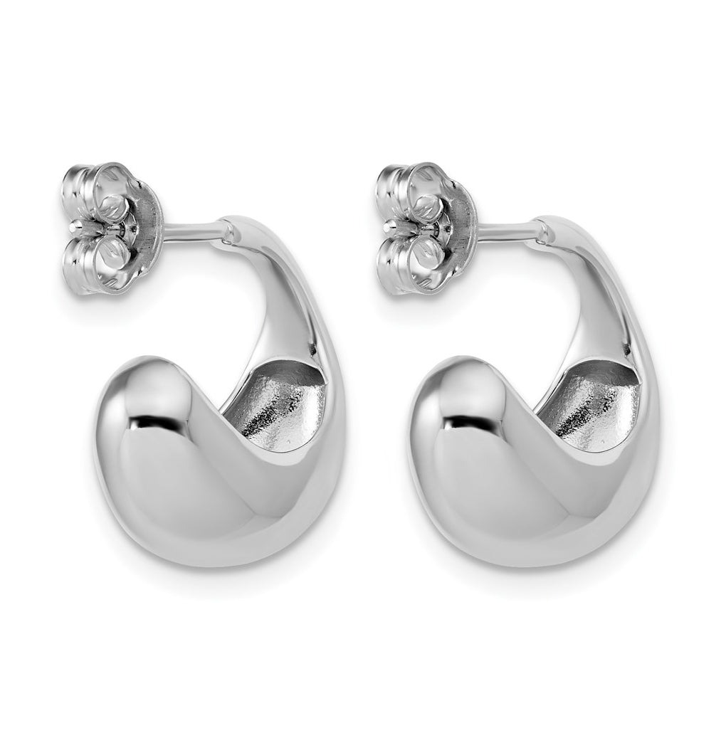 Sterling Silver RH-Plated Polished J-Hoop Earrings