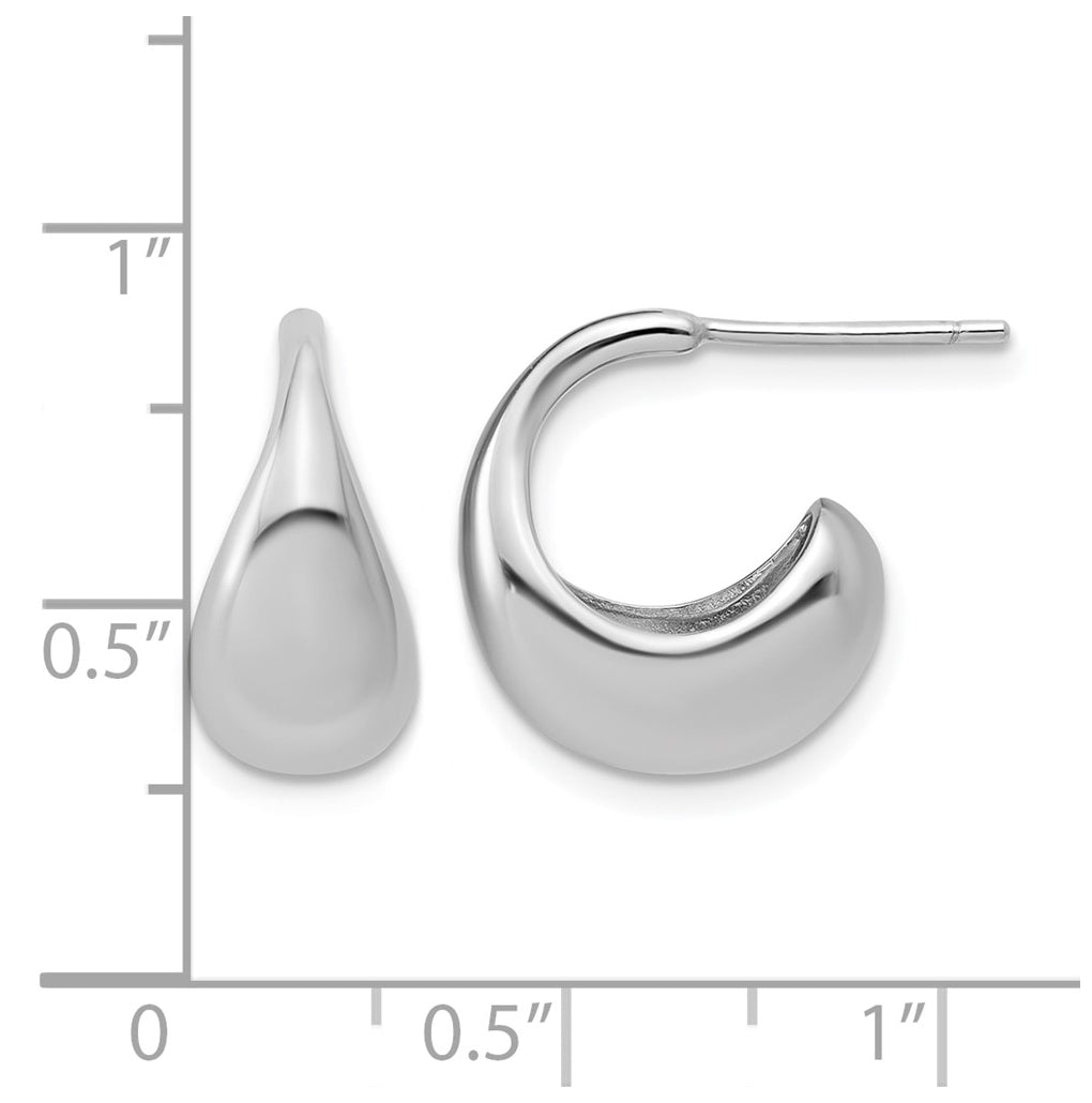 Sterling Silver RH-Plated Polished J-Hoop Earrings