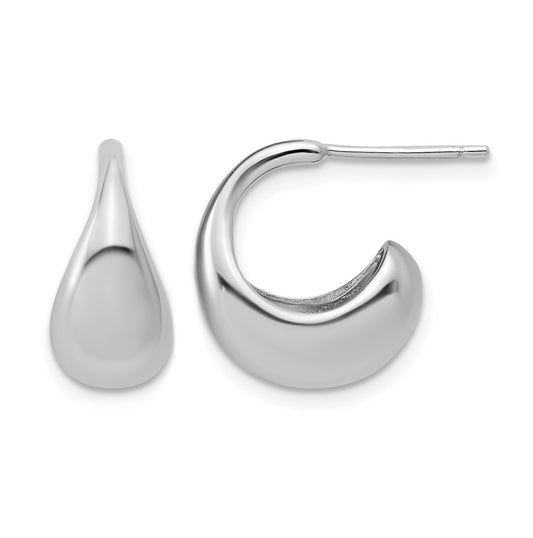 Sterling Silver RH-Plated Polished J-Hoop Earrings