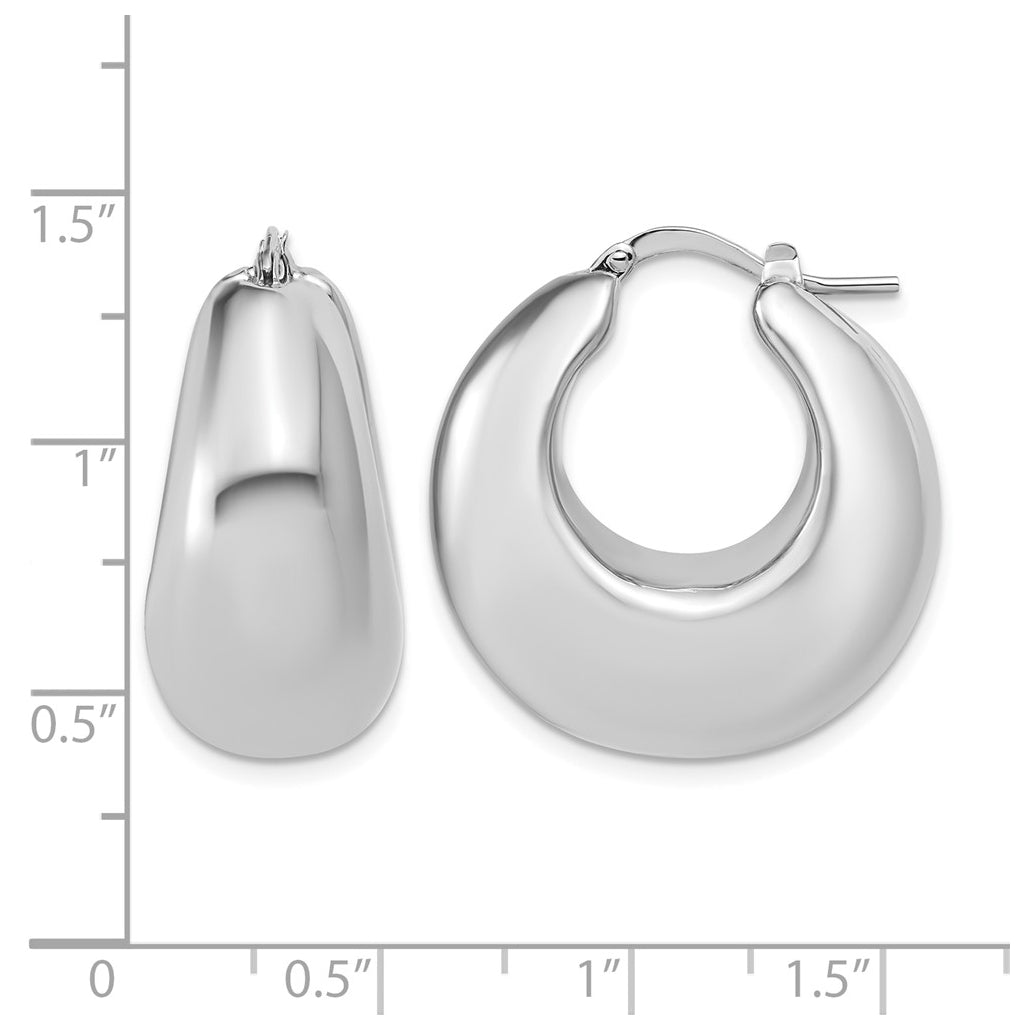 Sterling Silver Rhodium-plated Polished Puffed Hoop Earrings