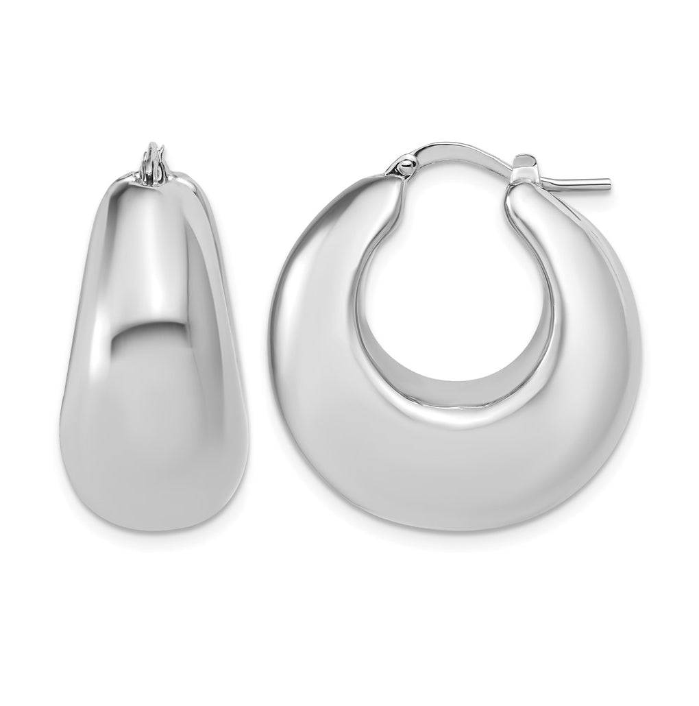 Sterling Silver Rhodium-plated Polished Puffed Hoop Earrings