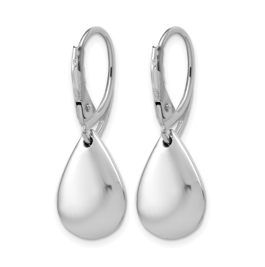 Sterling Silver RH-plated Pol. Teardrop Leverback Earrings