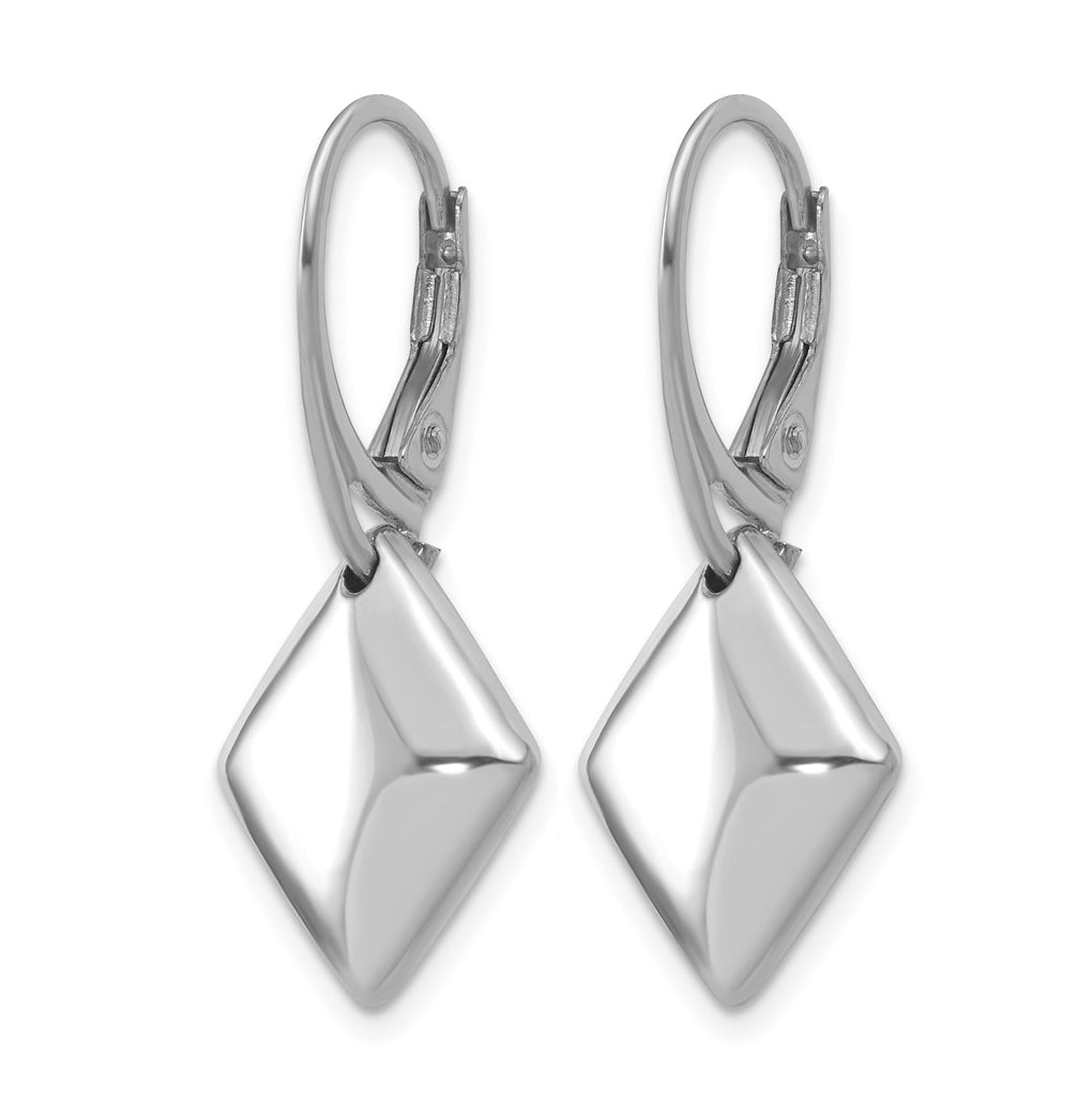 Sterling Silver RH-plt Pol. Diamond Shaped Leverback Earrings