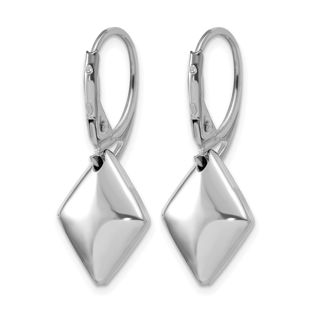 Sterling Silver RH-plt Pol. Diamond Shaped Leverback Earrings