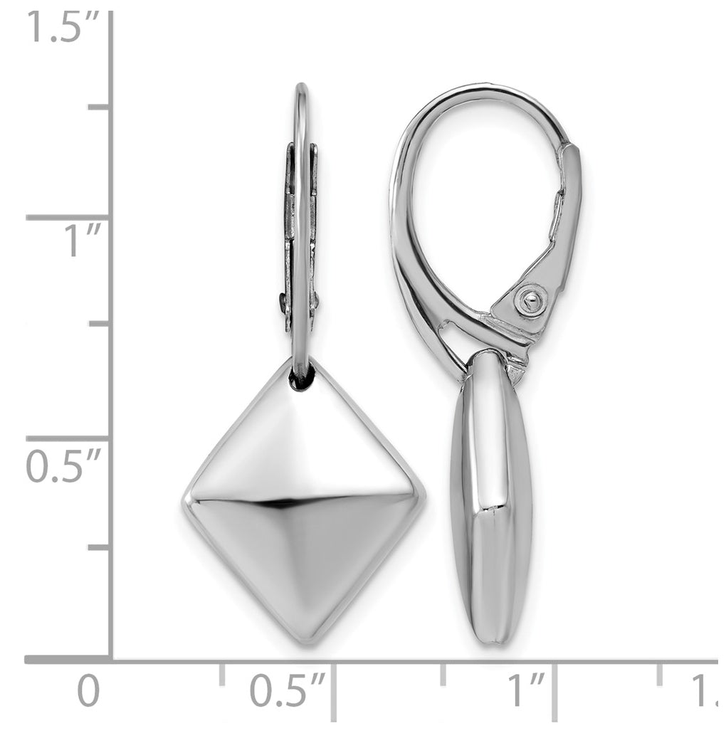 Sterling Silver RH-plt Pol. Diamond Shaped Leverback Earrings