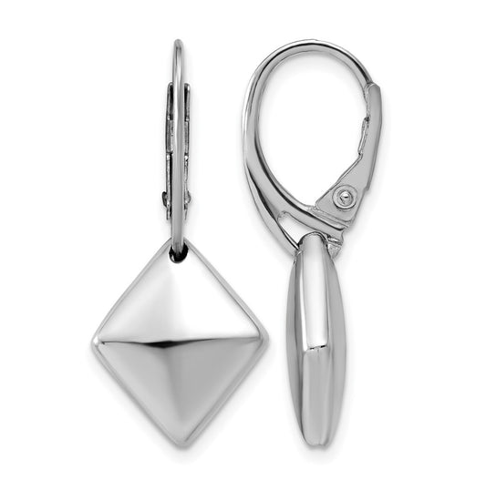 Sterling Silver RH-plt Pol. Diamond Shaped Leverback Earrings