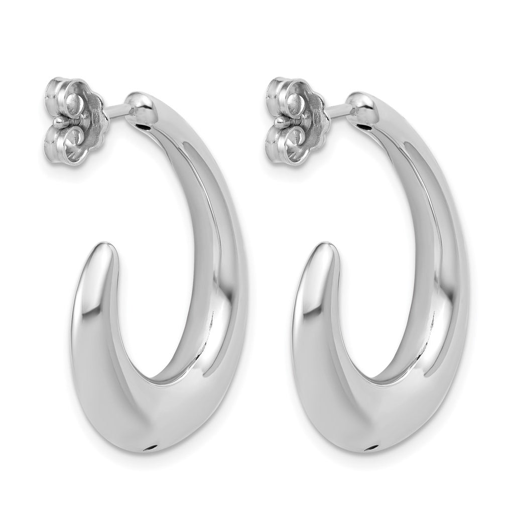 Sterling Silver RH-plated Polished Post J-Hoop Earrings