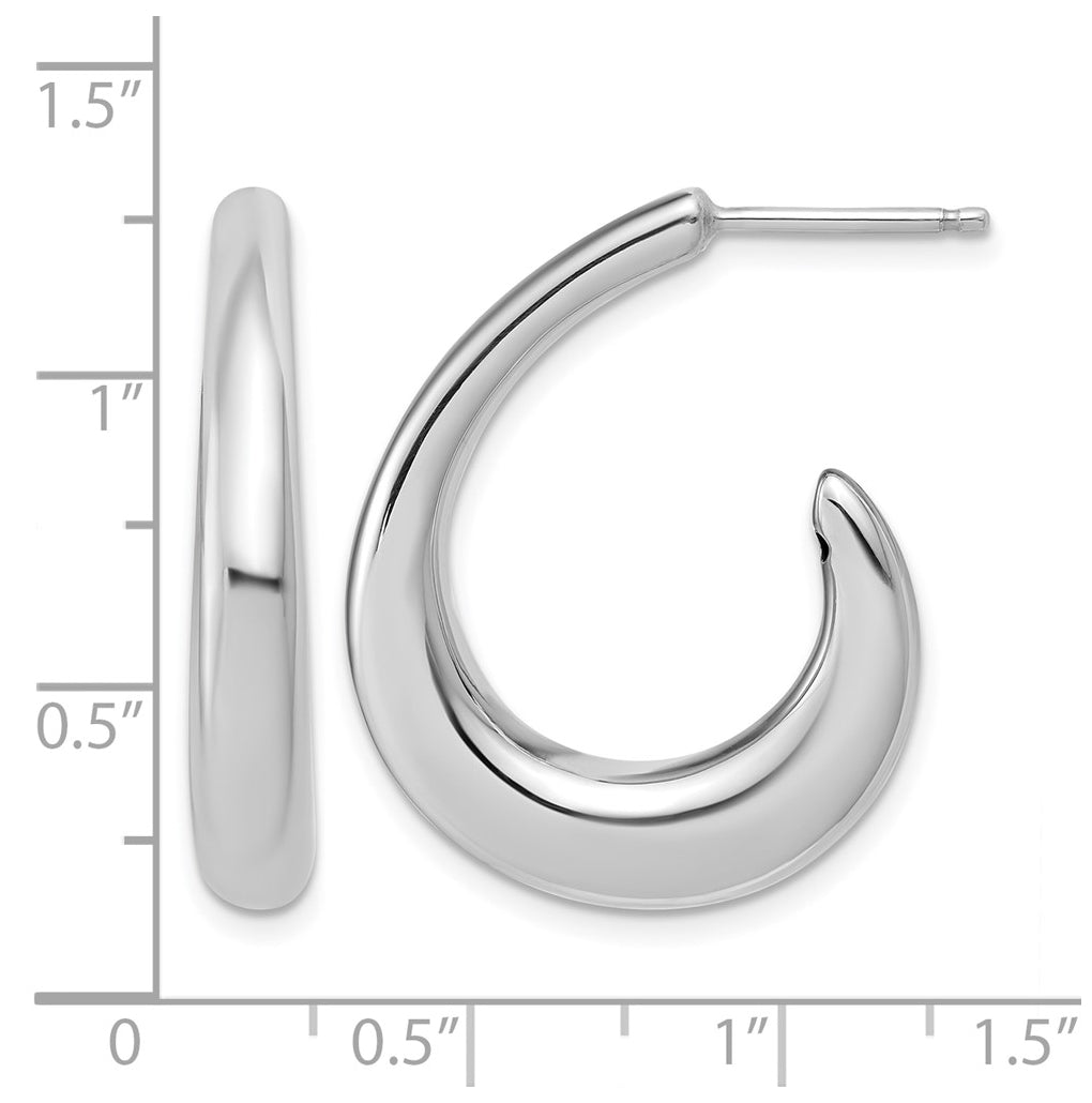 Sterling Silver RH-plated Polished Post J-Hoop Earrings