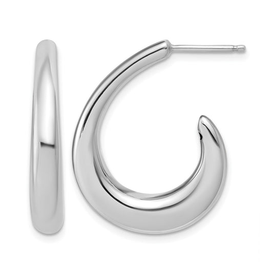 Sterling Silver RH-plated Polished Post J-Hoop Earrings