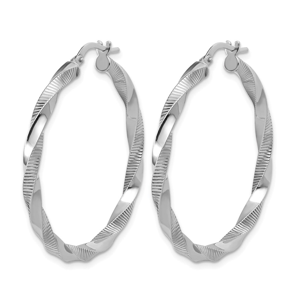 Sterling Silver RH-plated Twisted Textured Hoop Earrings