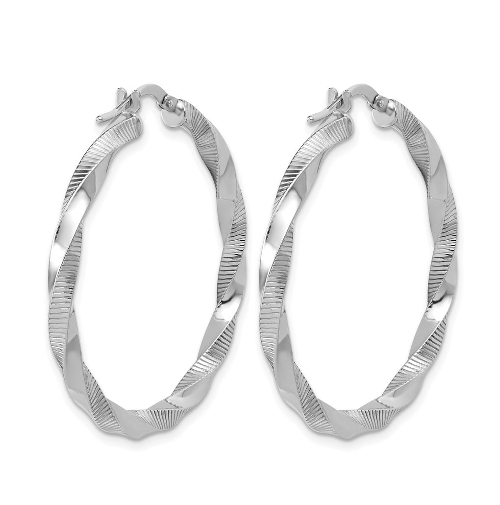 Sterling Silver RH-plated Twisted Textured Hoop Earrings