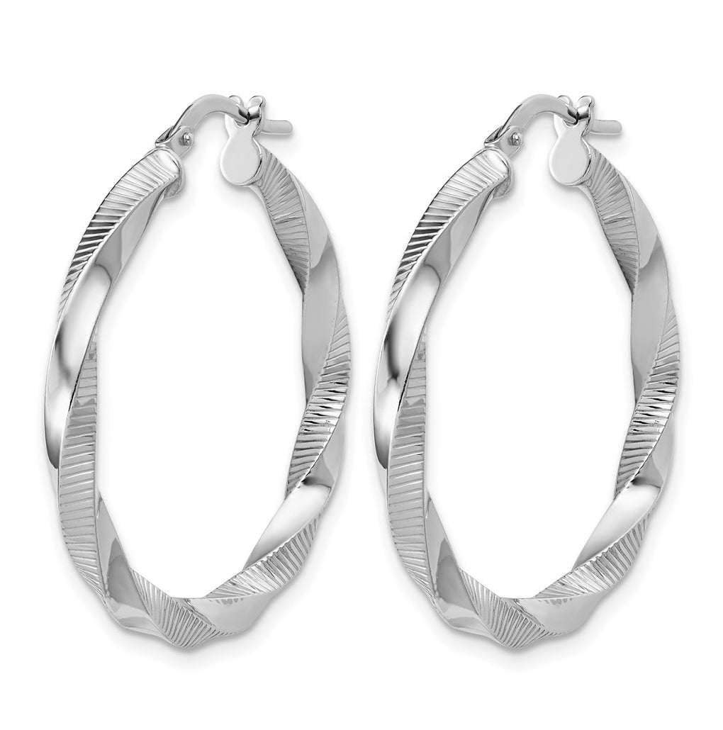 Sterling Silver RH-plated Twisted Textured Hoop Earrings