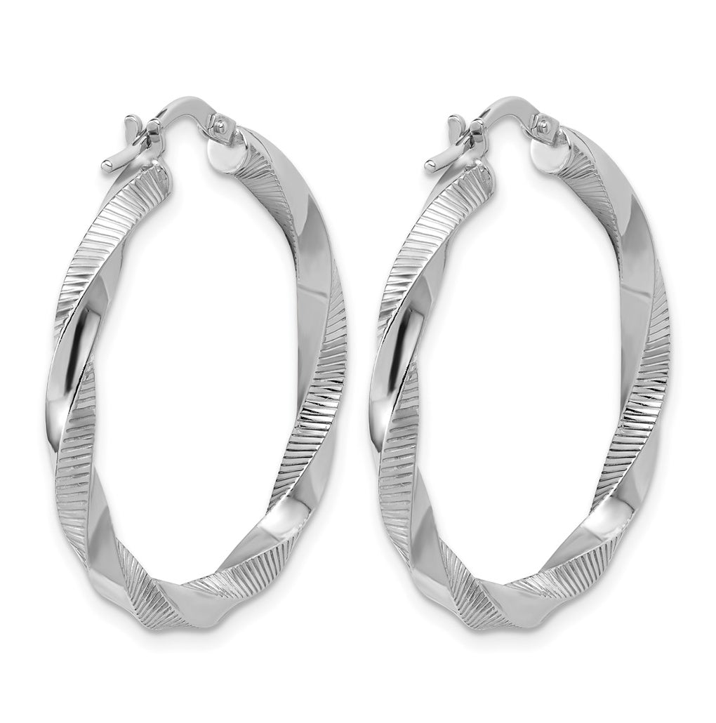 Sterling Silver RH-plated Twisted Textured Hoop Earrings