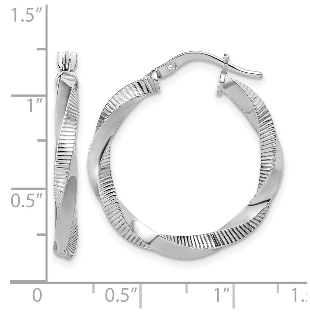 Sterling Silver RH-plated Twisted Textured Hoop Earrings