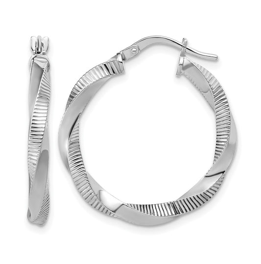 Sterling Silver RH-plated Twisted Textured Hoop Earrings