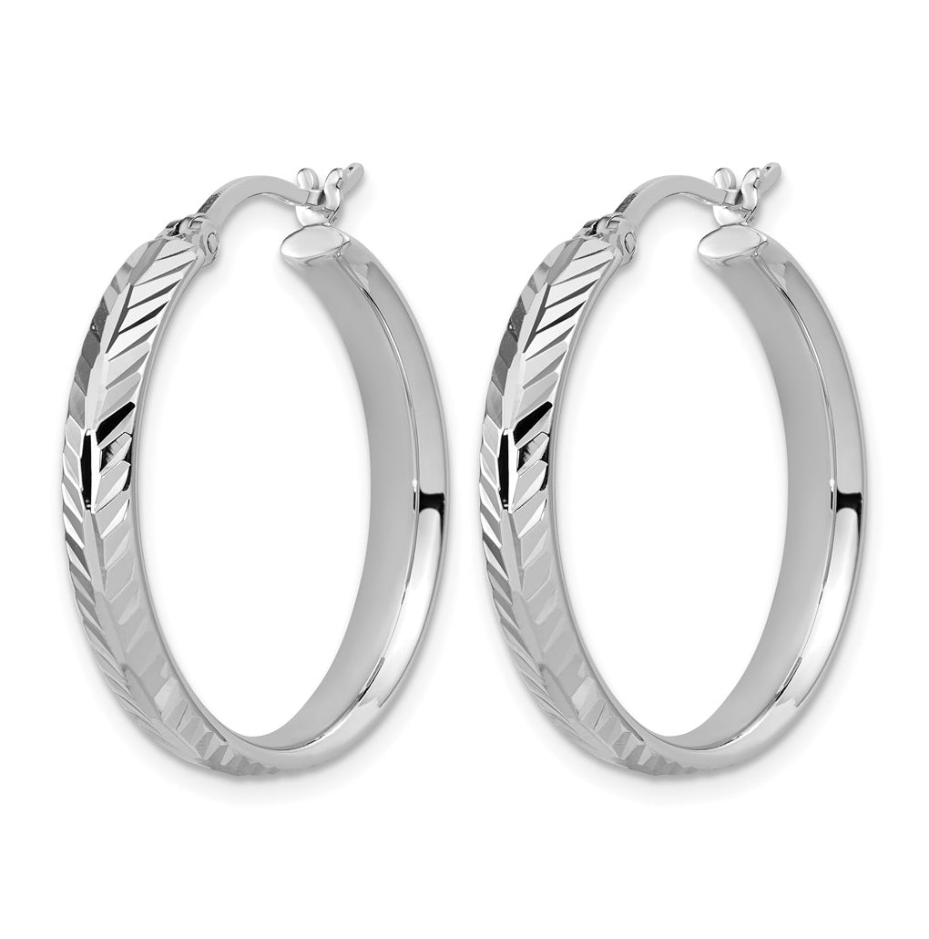 Sterling Silver RH-plated Polished and Diamond-cut Hoop Earrings