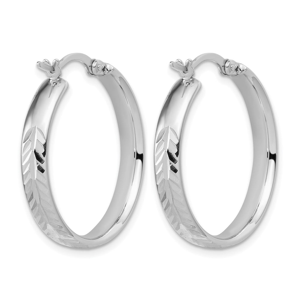 Sterling Silver RH-plated Polished and Diamond-cut Hoop Earrings