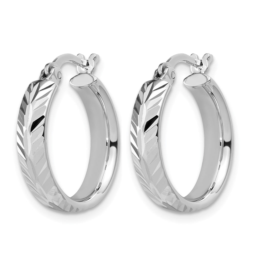 Sterling Silver RH-plated Polished and Diamond-cut Hoop Earrings