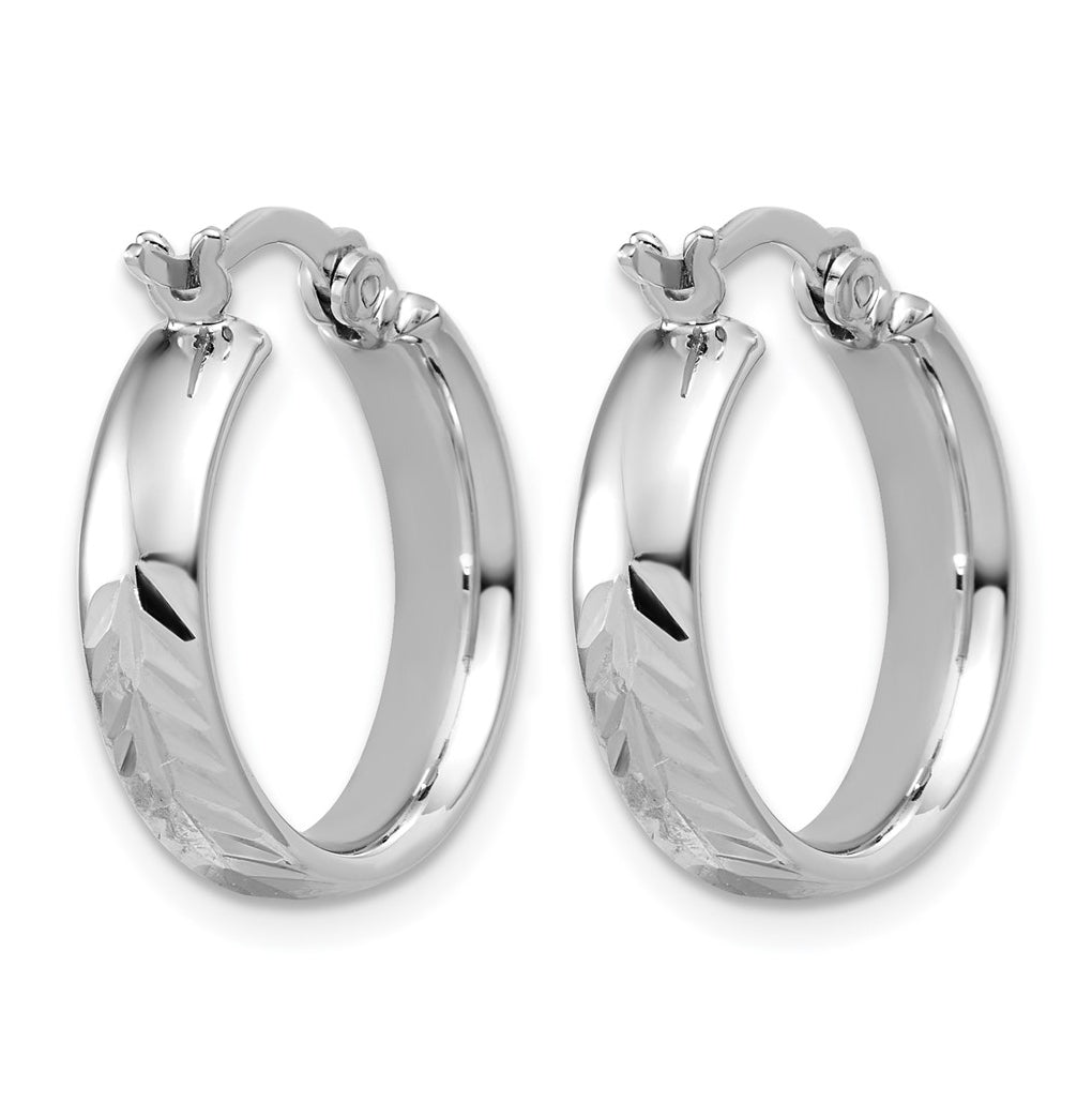 Sterling Silver RH-plated Polished and Diamond-cut Hoop Earrings