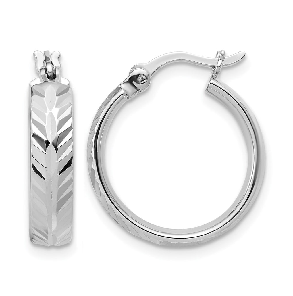 Sterling Silver RH-plated Polished and Diamond-cut Hoop Earrings