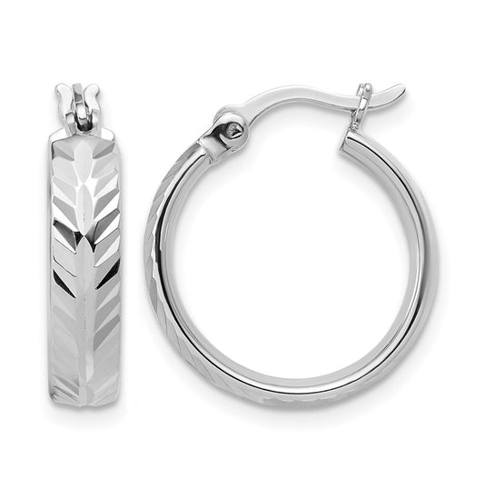 Sterling Silver RH-plated Polished and Diamond-cut Hoop Earrings