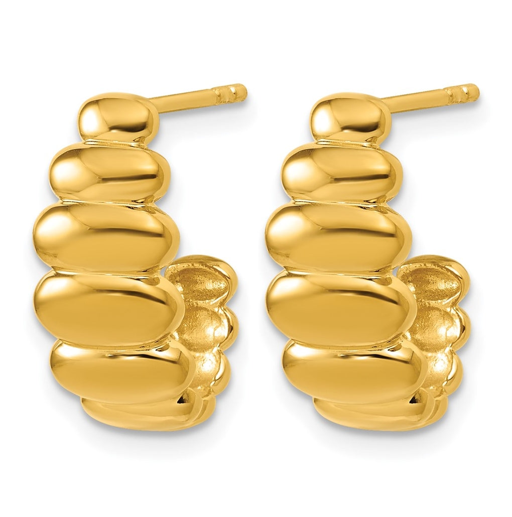 Sterling Silver Gold-tone Polished and Grooved J-Hoop Post Earring