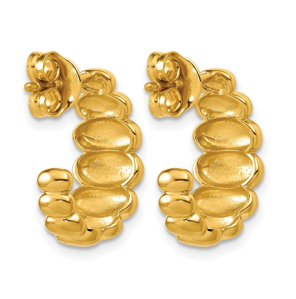 Sterling Silver Gold-tone Polished and Grooved J-Hoop Post Earring