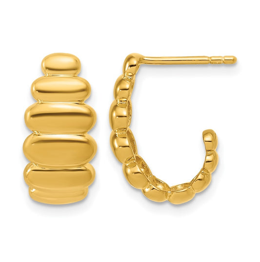 Sterling Silver Gold-tone Polished and Grooved J-Hoop Post Earring