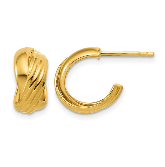 Sterling Silver Gold-tone Polished/Grooved Criss-cross J-hoop Post
